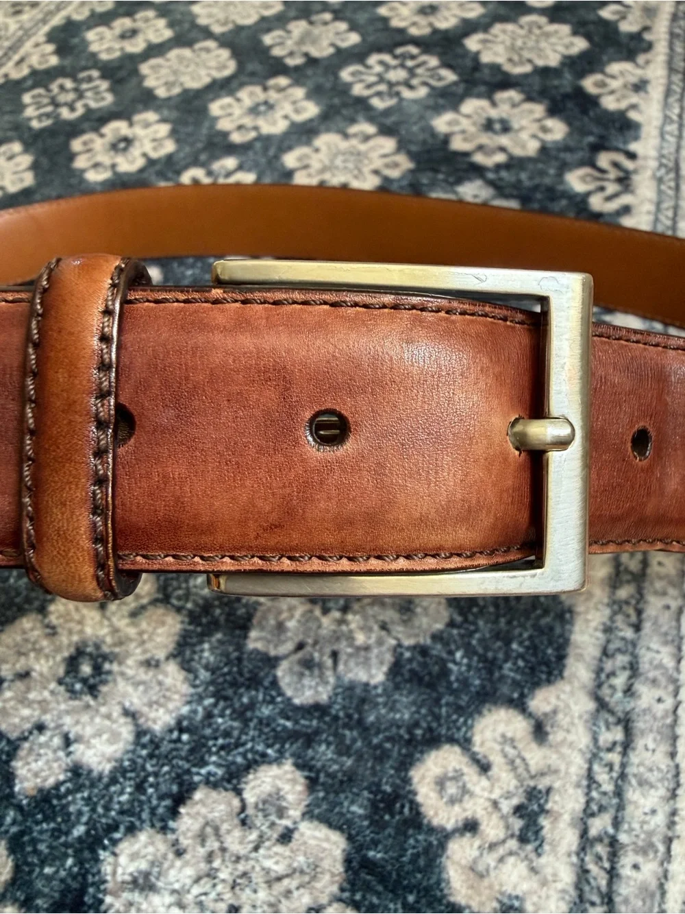 Magnanni Brown Leather Belt Silver Buckle Men’s Size 38